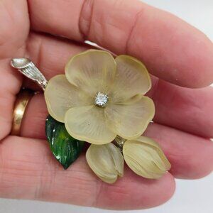 Vtg 1960s Clear Frosted Lucite Rhinestone Flower Bouquet Brooch